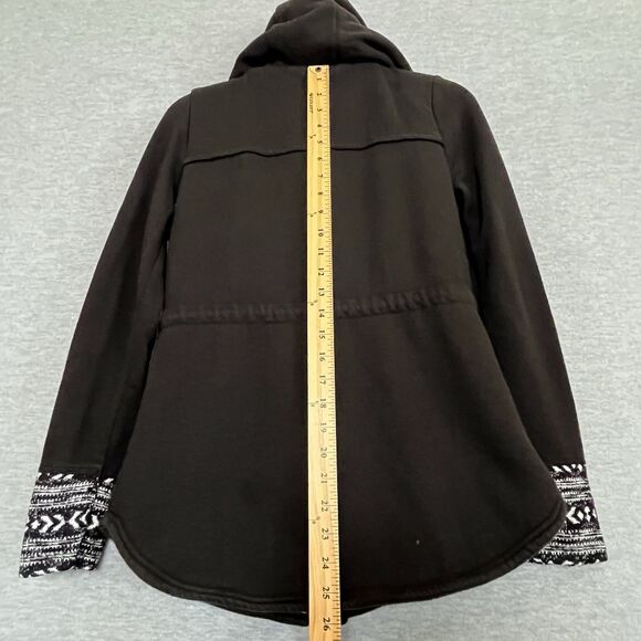 Hollister Hooded Zip Up Faux Fur Coat Size M Toggle Fair Isle Shearling Black - Picture 12 of 13